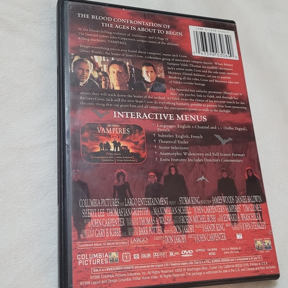 📀 3 for $10 📀 DVD John Carpenter's Vampires (1998) -- preowned - Picture 2 of 6